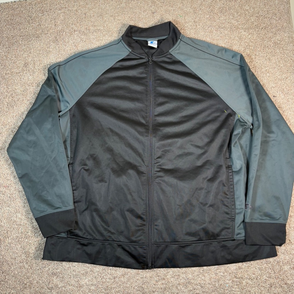 Starter Track Jacket Full Zip Bomber Gray Black Athletic Coat Lightweight 3XL‎